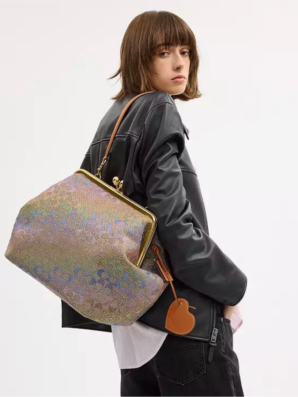 Coach Large Kisslock Frame Bag In Crystal Signature Jacquard - Picture 6 of 12